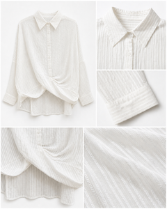 Casual Textured Twist Front Shirt with Classic Collar for Office - Product Image 1