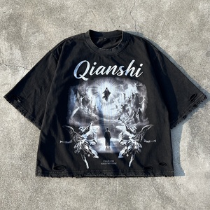 Camisetas Cortas con Estampado Personalizado QIANSHI, Camiseta Gráfica Holgada para Hombre, Camiseta de Algodón Grueso con Lavado Ácido - Product Image 3