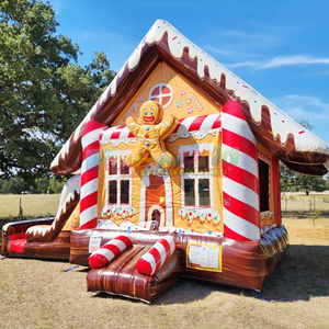Castillo inflable comercial grande con tobogán y zona de saltos, combinado con la cabaña de Santa Claus, para uso en seco o mojado, castillo hinchable navideño. - Product Image 2