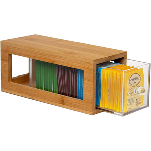 Wooden Pull Out Tea Bag <b>Box</b> With Acrylic Drawer Rectangle Desktop Storage Organizer For Tea Bags And <b>Small</b> Items - Product Image 1