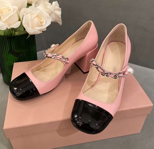 Fashionable young girl style pearl chain Mary Jane shoes, black and <b>white</b> striped platform sandals, suitable for daily wear - Product Image 5