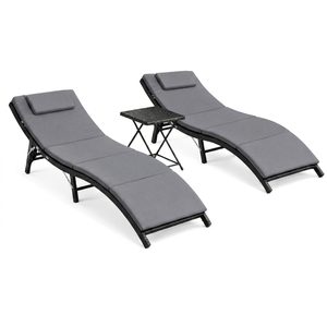 Conjunto de Muebles de Jardín de Ratán Cómodos para Exteriores, 3 Piezas, Conjunto de Sillones Reclinables con Cojines Gruesos y Estructura Resistente para <span class=keywords><strong>Terraza</strong></span> de Hotel - Product Image 1
