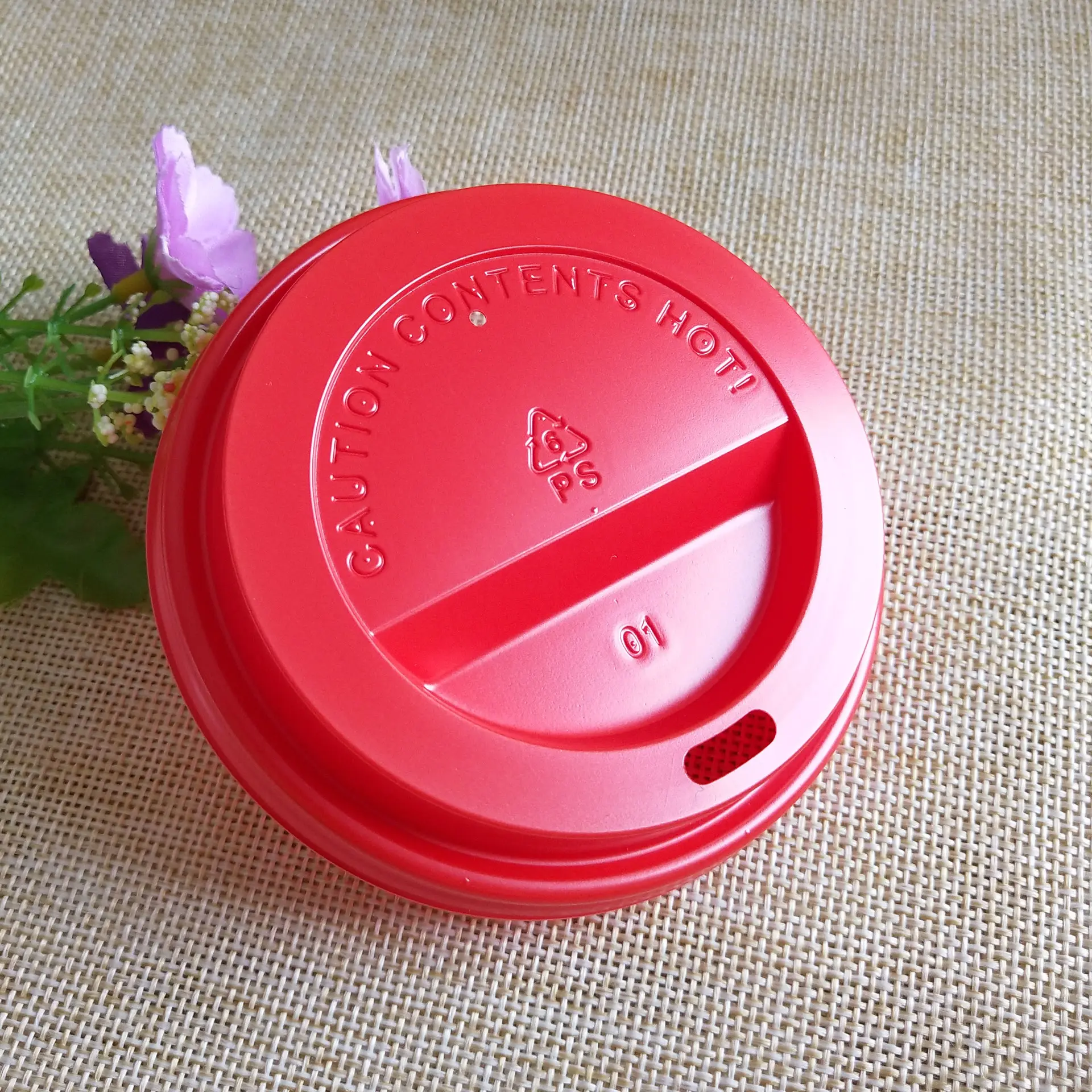 12OZ प्लास्टिक कप ढक्कन डिस्पोजेबल प्लास्टिक कॉफी कप ढक्कन 90mm लाल ढक्कन थोक