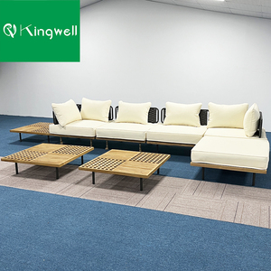 Gran oferta, muebles de patio al aire libre de madera de teca de alta calidad, juego de sofá en forma de <span class=keywords><strong>L</strong></span> de cuerda de jardín seccional de aluminio - Product Image 1