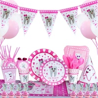 Ensemble de fournitures de fête jetables sur le thème des dents, avec assiettes, gobelets, serviettes et couverts, pour la décoration du premier anniversaire des enfants