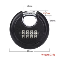 Candado de Combinación de 4 Dígitos Reajustable de Acero Inoxidable de 70 mm – Candado de Disco Redondo de Alta Resistencia con Contraseña para Puerta, Cobertizo, Valla y Casillero
