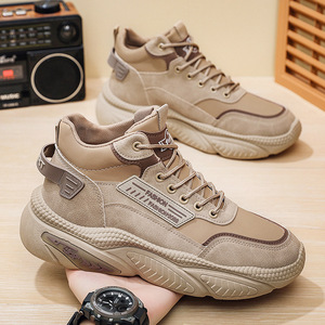 Sports Shoes New Style Breathable Mesh Autumn Men's High-<b>top</b> Trendy Solid Color Thick-soled Casual Running PU Upper <b>PVC</b> Outsole - Product Image 2