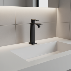 Grifo de Baño Monomando con Caño en Cascada, Negro Mate, Montaje en Cubierta, 1 Orificio, Válvula Cerámica, Diseño Minimalista - Product Image 2