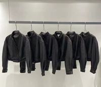 Blouson Bomber Femme Vintage Automne en Cuir Véritable à Carreaux, Ourlet Côtelé, Tissé à la Main, Style Décontracté