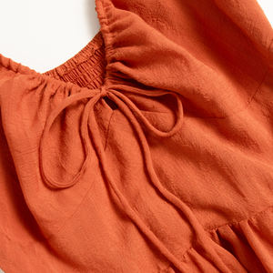 Abito estivo <span class=keywords><strong>da</strong></span> donna lungo fino al pavimento senza maniche con stralline sottili con volant a tinta unita in vita naturale e lavabile <span class=keywords><strong>da</strong></span> giardino - Product Image 4