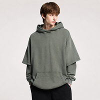 Sweat à capuche en coton pur 400 GSM, effet superposé délavé, coupe ample, style streetwear automne, pour homme, marque privée