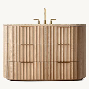 Elegante <span class=keywords><strong>Mobile</strong></span> <span class=keywords><strong>Bagno</strong></span> Moderno in Rovere Americano, Personalizzabile, con 6 Cassetti, Tavolo da Toeletta di Lusso con Piano in Marmo, Consolle in Legno di Alta Qualità - Product Image 4