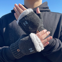 Gants thermiques d'hiver pour hommes, doublés polaire, en plumes de poulet épaissies, demi-doigts avec rabat, sans doigts, mi-longueur, à bout ouvert