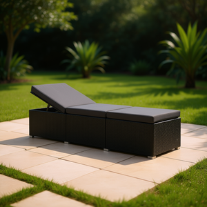 Lettino Prendisole in Polyrattan Nero con Cuscino, Sedia Reclinabile da Esterno, Design Moderno D0100HE5XT7 - Product Image 2