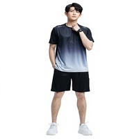 Ensemble de vêtements de sport pour hommes en soie glacée, séchage rapide, respirant, avec short et survêtement à manches courtes pour l'été, fermeture à cordon