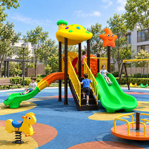 Équipement de terrain de jeux extérieur sur le thème des champignons avec plusieurs toboggans pour projets communautaires de maternelle et d'école préscolaire - Product Image 4