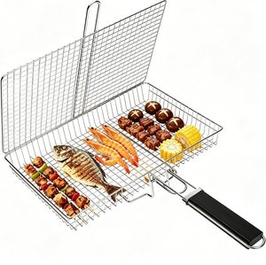 Ensemble de paniers de cuisson pour barbecue, en acier inoxydable, pliable, portable, pour le camping en plein air, pour poisson, crevettes, légumes - Product Image 1