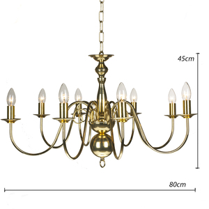 Lustre Rétro Vintage 8 Lumières en Laiton Poli, Suspension Bougie, Luminaire de Plafond avec Chaîne Dorée NS-120222 - Product Image 2
