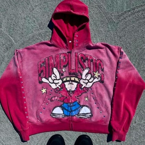 Sudadera con Capucha Personalizada 100% Algodón, Lavado Ácido, Corte Cuadrado, Impresión DTG, Unisex, Estilo Urbano con Pedrería, Vintage, Decoloración al Sol, Cierre de Cremallera - Product Image 1