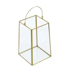 Portable Geometric Gold Glass Candle Holder Lantern for Wedding Centerpiece, Table Decorations, Home Patio Decor