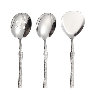 316 Stainless Steel Serving <b>Spoon</b> Long Handle Bark Texture Hotel Use - Product Image 5