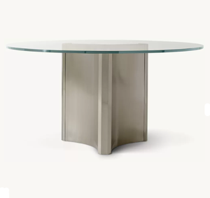 Mesa de Comedor Dalton, Diseño de Lujo, Base de Acero Inoxidable Niquelado, Cubierta de Vidrio Templado, <span class=keywords><strong>para</strong></span> Uso en Hogar, Hotel o Villa - Product Image 1
