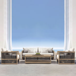 Ensemble de canapés d'extérieur modernes en teck Chaise de loisirs simple avec rotin nordique imperméable pour cour, jardin et terrasse - Product Image 2