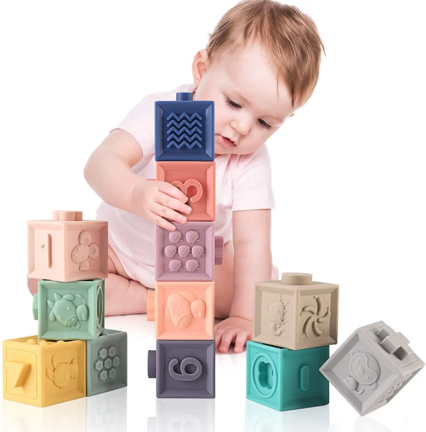 Bebek oyuncak yumuşak yapı taşları 3D dokunmatik el topları bebek masaj kauçuk dişlikleri sıkma duyusal Montessori banyo çocuk için oyuncak hediye