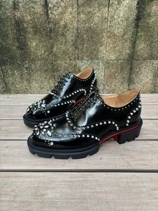 2026 Men Black Punk Studded Rhinestone <b>Platform</b> Derby Shoes Designer Inspired Red Bottom Lace-Up Formal Dress Footwear - Product Image 5