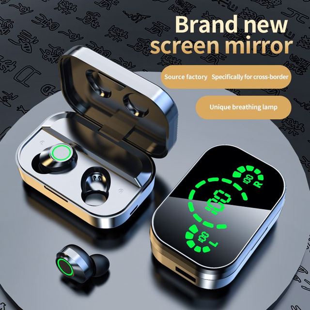 Wireless Blue Tooth In-Ear Headphones Large Screen Smart Digital Display LED Breathing Light Sports Earbuds