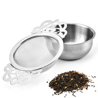 Infuser Teh Portabel Ramah Lingkungan dari Baja Tahan Karat dengan Pegangan Ganda Desain Bunga Lucu Bentuk Bola dengan Mangkuk