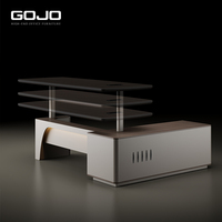 Bureau de direction haut de gamme réglable en hauteur électriquement, en forme de L, avec éclairage LED, table de bureau motorisée pour PDG, mobilier de bureau