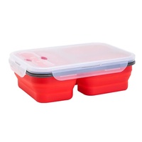 Récipient pliable à 3 compartiments pour le stockage des aliments avec fourchette Boîte à lunch pliable en silicone pour micro-ondes pour enfants