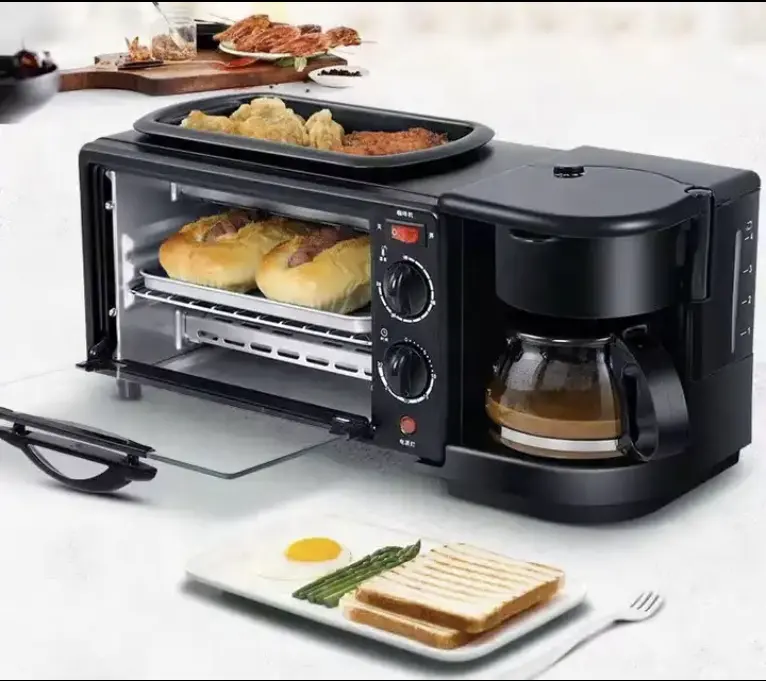 Machine à sandwich petit-déjeuner 3 en 1 Tasse à café 600ml Poêle à frire Grille-pain 9L Four Machine à petit-déjeuner multifonction
