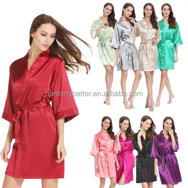 Offre Spéciale En Gros RTS 55 Couleurs Kimono Robes De Luxe Soie Satin Robe De Mariée Femmes Enfants Demoiselle D'honneur Robe De Couchage