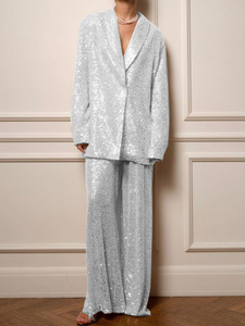 Nouvelle Collection Printemps : <span class=keywords><strong>Ensemble</strong></span> <span class=keywords><strong>Blazer</strong></span> Femme Décontracté en Toile Non Tissée, Écologique, Uni, Orné de Paillettes et de Perles, Idéal pour le Quotidien - Product Image 4