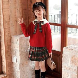 Mode d'hiver, vêtements décontractés et élégants pour adolescentes, vêtements pour grandes filles, <span class=keywords><strong>pull</strong></span> en tricot, jupe plissée, ensemble deux pièces - Product Image 2