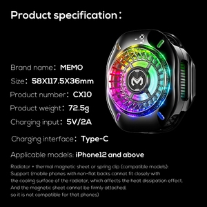 Refroidisseur de téléphone portable MEMO CX10 AI Modes Gaming Cooler Rapid Icing AI à température constante avec éclairage LED RGB multi-style - Product Image 6