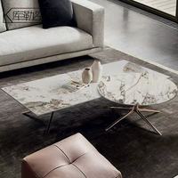 Table basse gigogne moderne en acier inoxydable et pierre frittée, grand format carré, écologique, couleur au choix pour salon