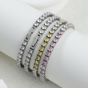 Pulseras Vintage de Moda para Mujer, Pulsera de Acero Inoxidable Personalizada con Circonita, Oro y Zafiro, Pulseras de Tenis para Mujer y Niña - Product Image 1