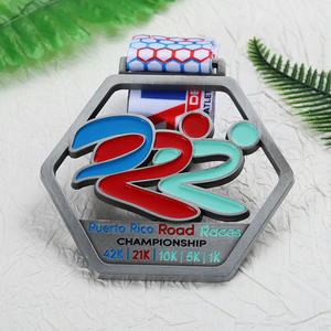 Medaglie sportive in lega di metallo smalto su strada gare 42k 21k 10k 5k 1k corsa medaglia di corsa in argento antico taglio cavo medaglie metalliche - Product Image 3