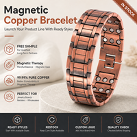 Joyería Magnética de Cobre Puro, Pulsera de Cadena con Imanes de Doble Hilera, Diseño Geométrico Vintage, Venta al Por Mayor, Personalizable