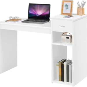 Bàn máy tính nhỏ màu trắng có ngăn kéo và giá máy in, bàn học và viết bằng gỗ - Product Image 3