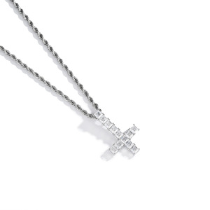 Playboi Carti Inverted <b>Cross</b> Princess Cut Diamond Pendant Necklace Men's Hip Hop Jewelry Everyday Wear Festivals - Product Image 4