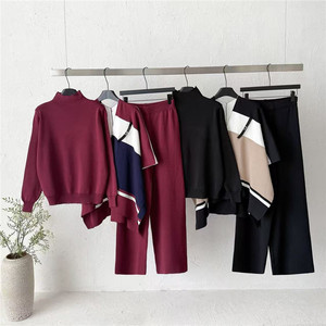 Conjunto de Suéter Tejido para Mujer, Poliéster y Algodón, Moda Otoño, Atuendo Casual de Tres Piezas - Product Image 2