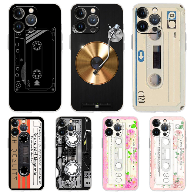 For iPhone 15 16 14 13 12 11 17 Pro Max XS X XR SE 7 8 Plus TPU Silicone Clear Cover Retro Vintage Old Cassette Tape Phone Case