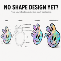 Sac en mylar découpé en feuille d'aluminium imprimé sur mesure pochette de support holographique de qualité alimentaire sac découpé réutilisable avec fermeture éclair