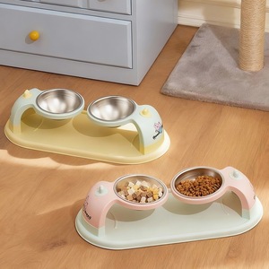 Stainless Steel Double Bowl For <b>Cats</b> And Dogs With Suspended Neck Support High Rise Non Slip Anti Tumble <b>Feeder</b> - Product Image 3