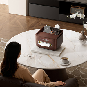 Longdu Tissue Box Walnut Wood Grain Multipurpose Organizer For Bathroom <b>Desk</b> Storage - Product Image 2