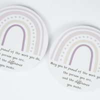 Sous-verres ronds personnalisés en céramique et MDF, arc-en-ciel pastel avec citation positive imprimée, pour cadeau de pendaison de crémaillère, décoration maison et café